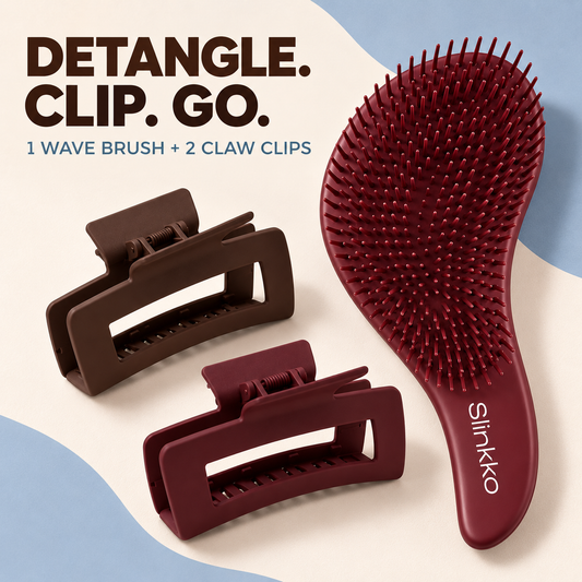 Burgundy Set — Wave Detangling Brush + Hair Claw Duo