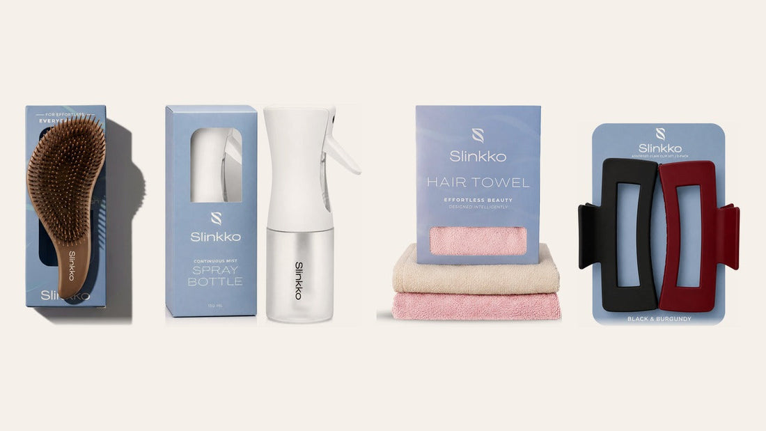 Slinkko Wave Detangling Brush, Continuous Mist Spray Bottle, Hair Towel and claw clips