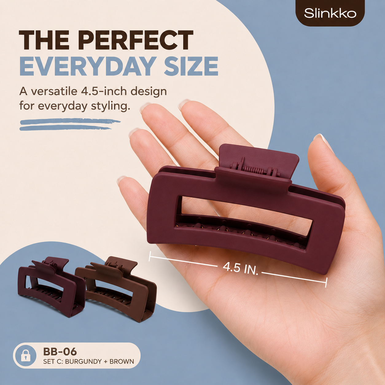 SLINKKO Large Hair Claw Clips for Women – 4-Inch Matte 2-Pack