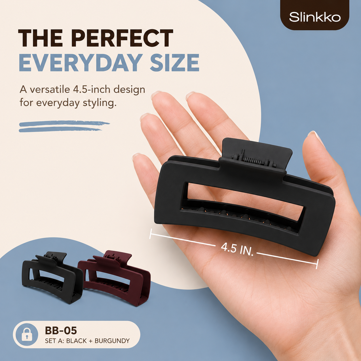 SLINKKO Large Hair Claw Clips for Women – 4-Inch Matte 2-Pack