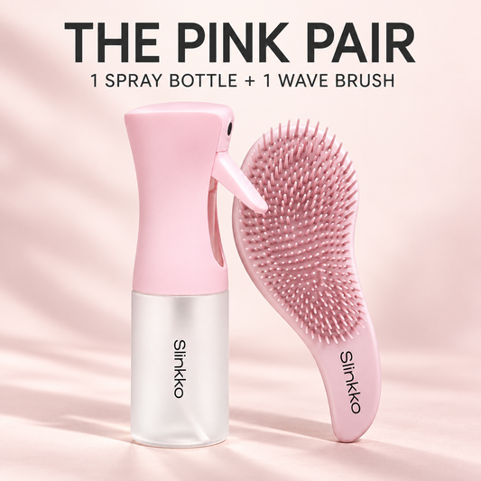 Rose Clay Curl Set — Wave Detangling Brush + Continuous Mist Spray Bottle