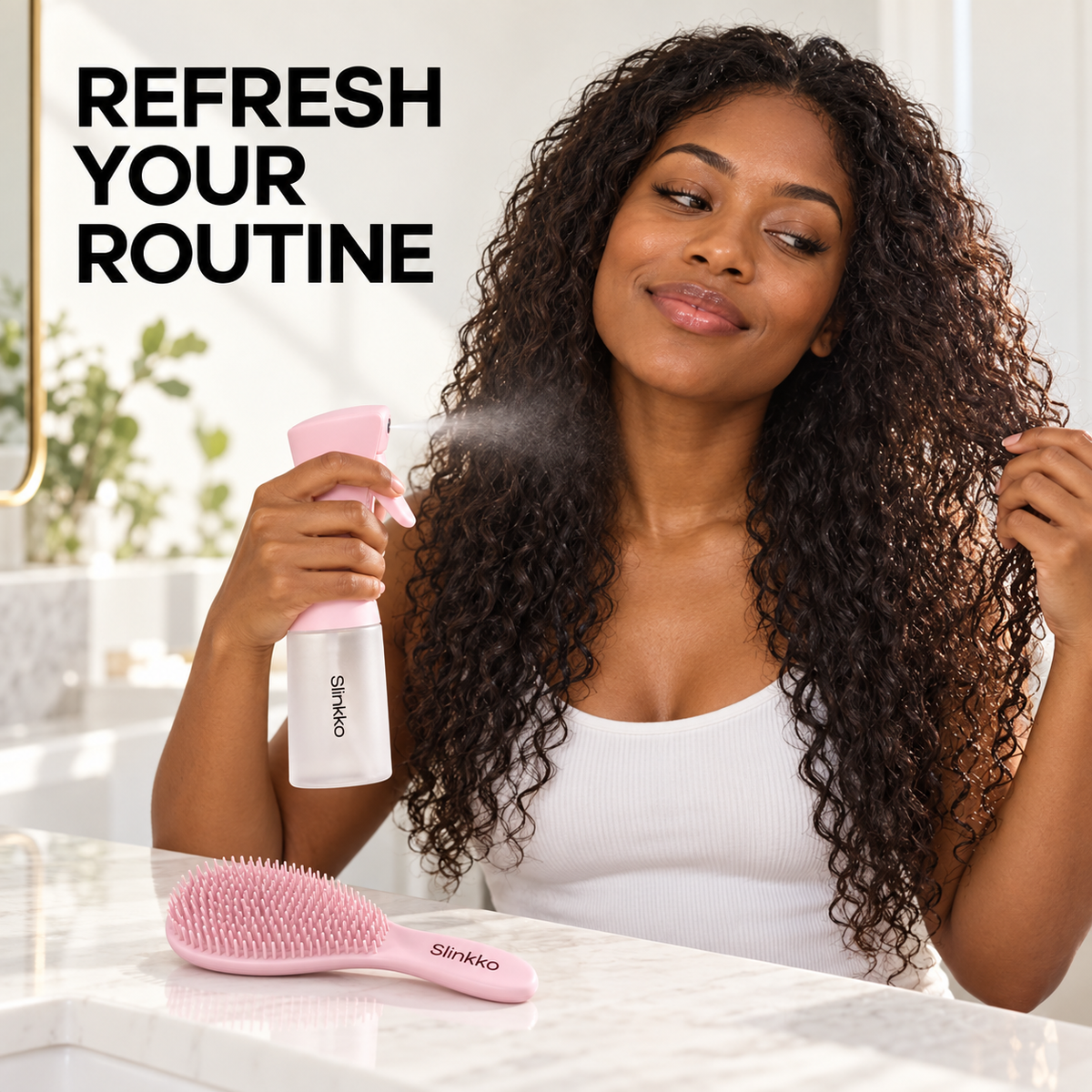Rose Clay Curl Set — Wave Detangling Brush + Continuous Mist Spray Bottle