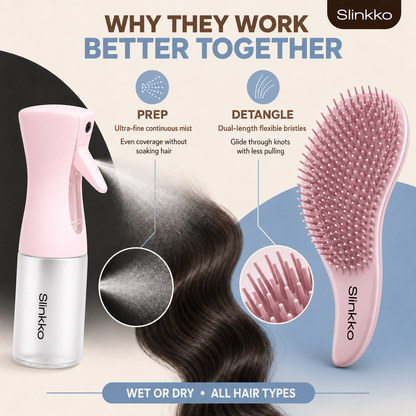 Rose Clay Curl Set — Wave Detangling Brush + Continuous Mist Spray Bottle