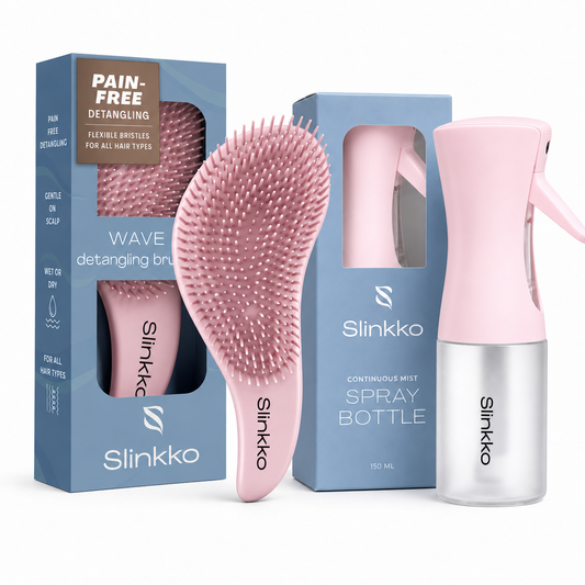 Rose Clay Curl Set — Wave Detangling Brush + Continuous Mist Spray Bottle