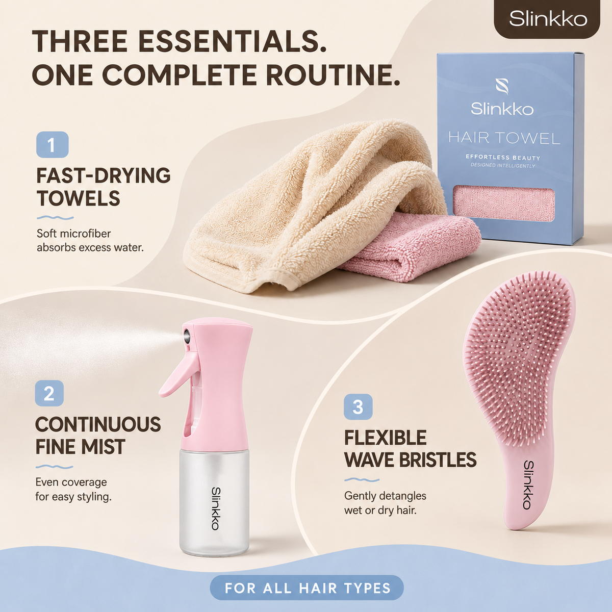 Full Care Bundle — Pink Curl Care Set — Wave Brush, Mist Spray Bottle + Microfiber Towel 2-Pack