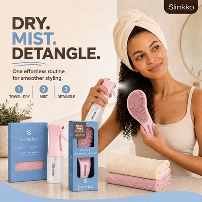 Full Care Bundle — Pink Curl Care Set — Wave Brush, Mist Spray Bottle + Microfiber Towel 2-Pack