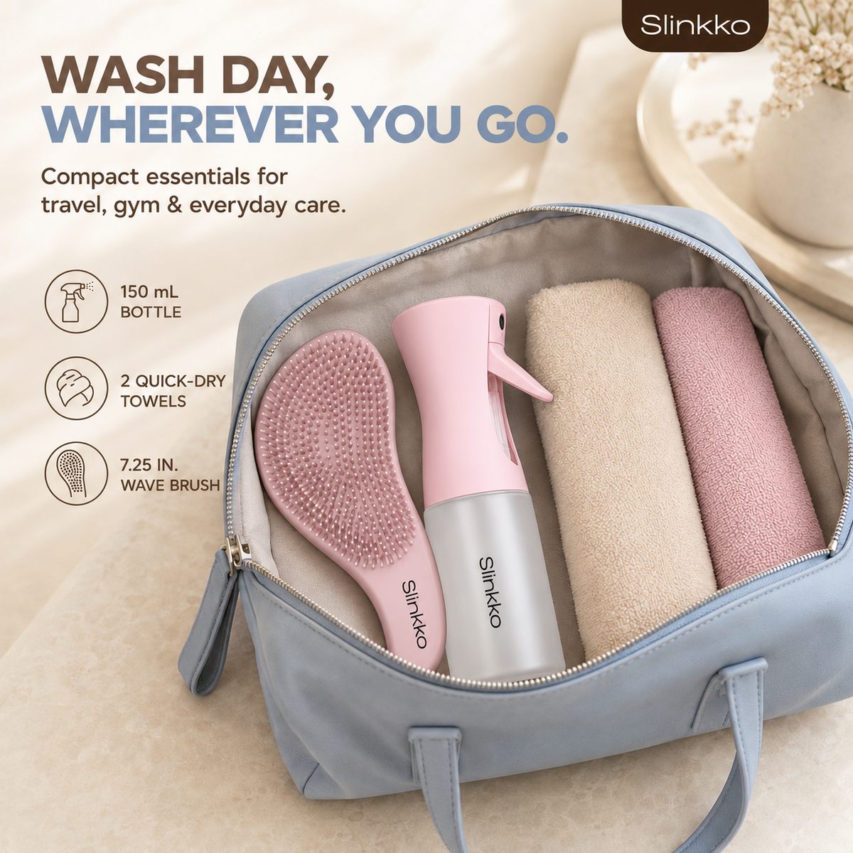 Full Care Bundle — Pink Curl Care Set — Wave Brush, Mist Spray Bottle + Microfiber Towel 2-Pack