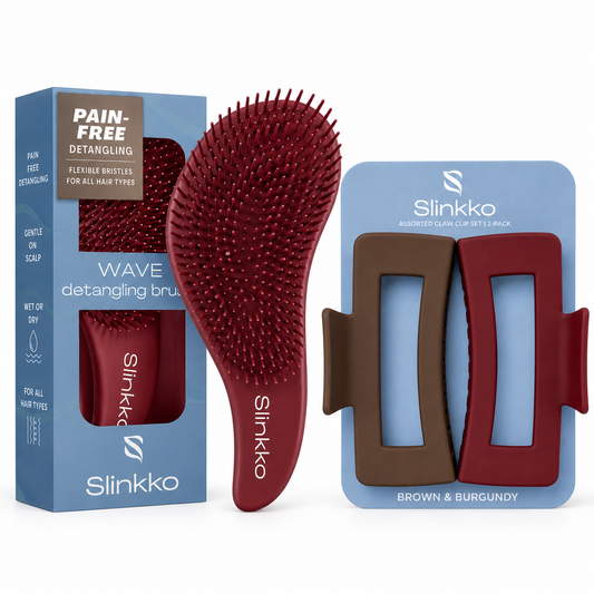 Burgundy Set — Wave Detangling Brush + Hair Claw Duo